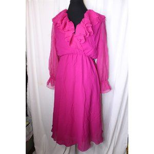 Ursula of Switzerland Pink 14 Petite Ruffle USA Made Vintage Women's Dress